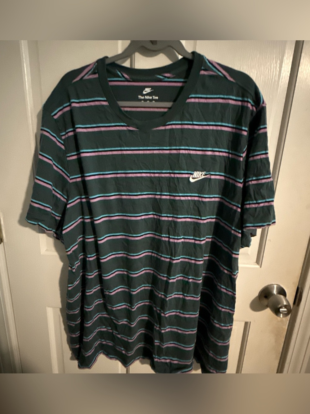 Nike Men’s Dark Teal Striped V-Neck T-Shirt